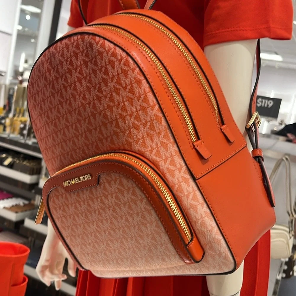 Michael Kors Jaycee Medium Ombré Signature Logo Backpack Red Clay NWT